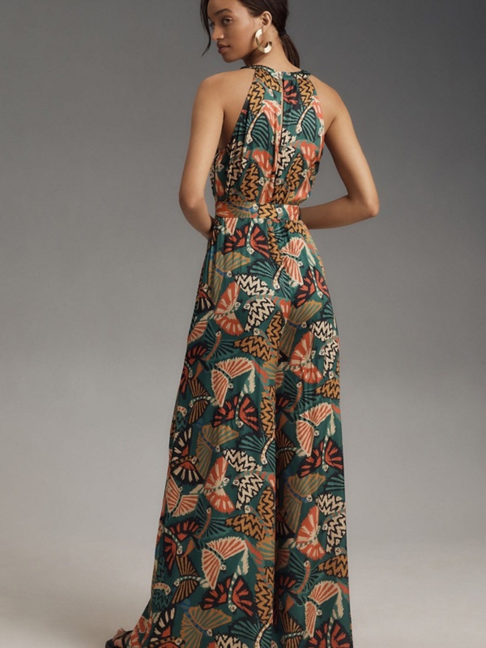 FARM Rio Teal Multi-Print Halter Wide-Leg Jumpsuit - Picture 2 of 4